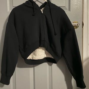 cropped zip up with sherpa inside